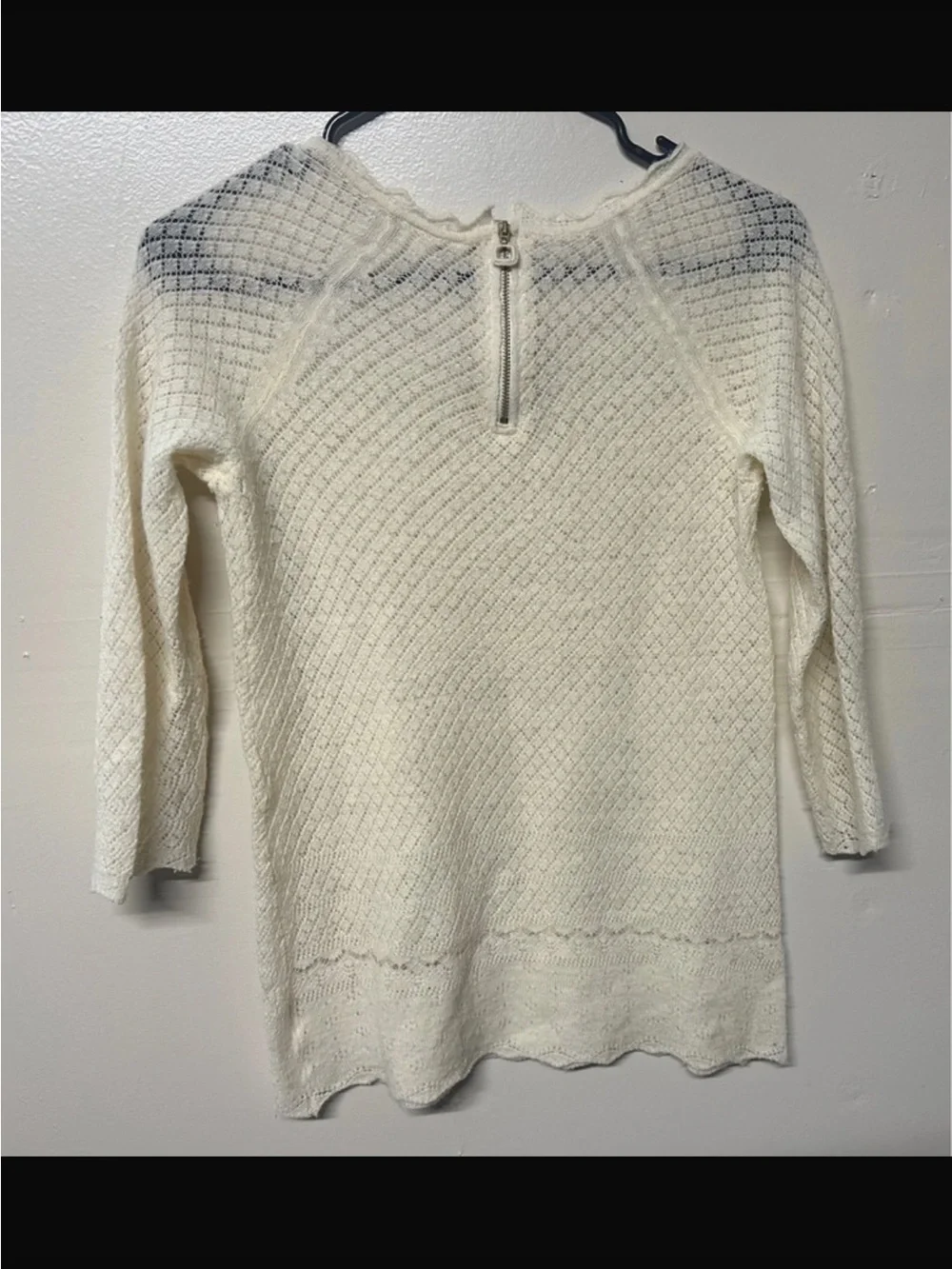 Anthropologie Moth Ivory 100% Wool Open Knit Lace Sweater XS